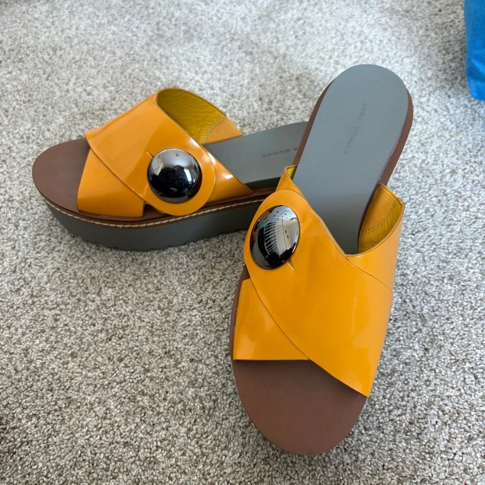 Zara Y2K 90s Platform Slip On Sandal Mules Mustard Yellow Size 38 - Picture 2 of 11